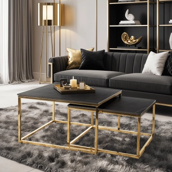 Zestaw Stolików LARGO Czarny Marmur/ Złoty