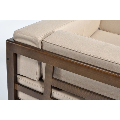 Sofa ogrodowa drewniana 3-osobowa EDEN ciemny brąz/beż
