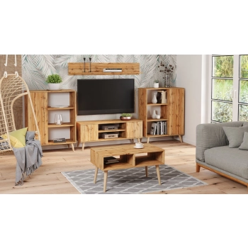 Szafka RTV 155 cm skandynawska dąb craft złoty