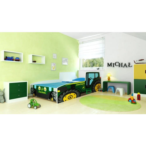 Łożko pojedyncze Traktor zielony 160x80 z materacem