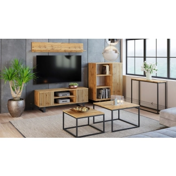 Szafka RTV 135 cm loft dąb craft złoty - lamele