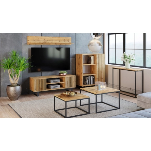 Szafka RTV 135 cm loft dąb craft złoty - lamele