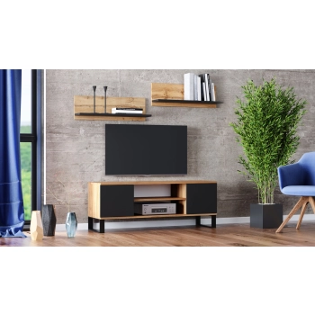 Półka  Shelf 100 cm dąb craft złoty czarny