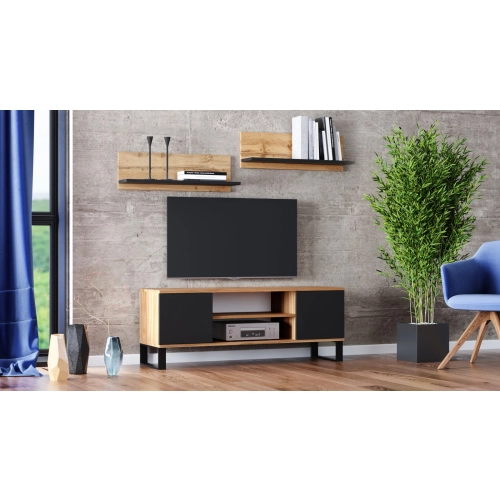 Półka  Shelf 100 cm dąb craft złoty czarny