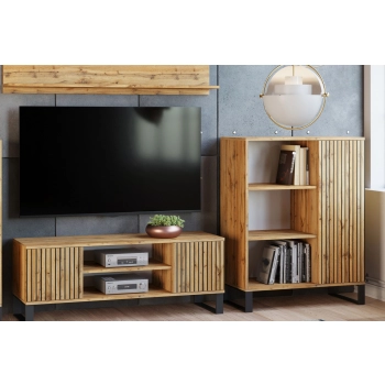 Szafka RTV 155 cm loft dąb craft złoty - lamele