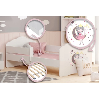 Łożko dziecięce FALA z barierką 140x70 Śpiąca księżniczka