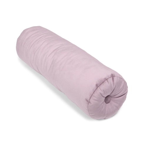 Welurowa poduszka wałek z guzikiem 50 cm - pudrowy róż