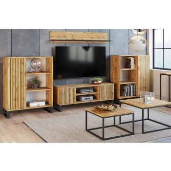 Szafka RTV 155 cm loft dąb craft złoty - lamele