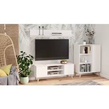 Szafka RTV 135 cm skandynawska biała