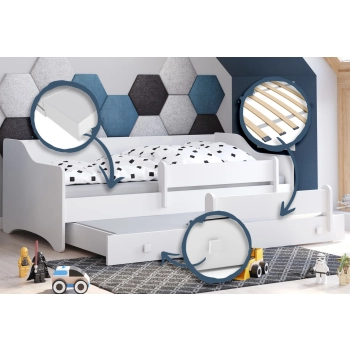 Łożko podwójne ERYK z szufladą i barierką 160x80 uchwyt biały