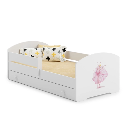 Łożko dziecięce LUK z szufladą i barierką 160x80 Księżniczka w koronie