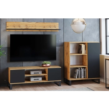 Szafka RTV 155 cm loft dąb craft złoty - czarny