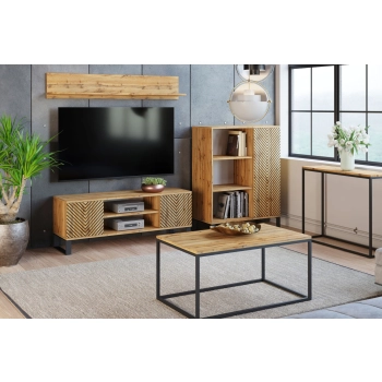 Szafka RTV 155 cm loft dąb craft złoty - jodełka