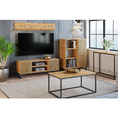 Szafka RTV 155 cm loft dąb craft złoty - jodełka