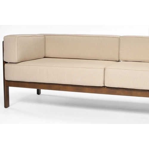 Sofa ogrodowa drewniana 3-osobowa EDEN ciemny brąz/beż