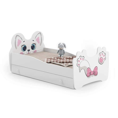 Łożko pojedyncze Pink Cat 140x70 z szufladą