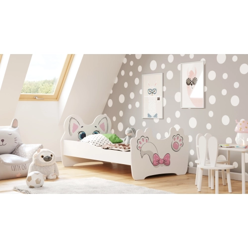 Łożko pojedyncze Pink Cat 140x70 z materacem