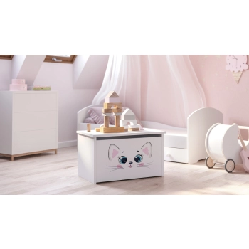 Skrzynia na zabawki Daria biała z nadrukiem Pink Cat