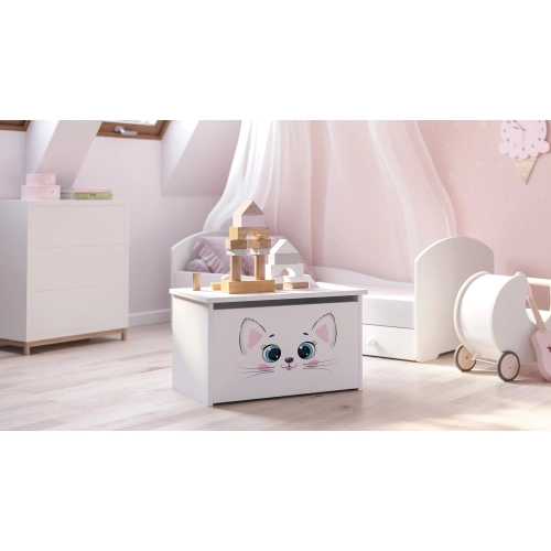 Skrzynia na zabawki Daria biała z nadrukiem Pink Cat