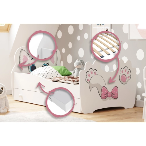 Łożko pojedyncze Pink Cat 160x80 z szufladą
