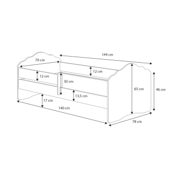 Łożko dziecięce FALA z barierką 140x70 Śpiąca księżniczka