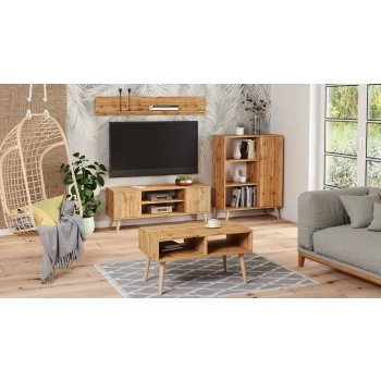 Szafka RTV 135 cm skandynawska dąb craft złoty