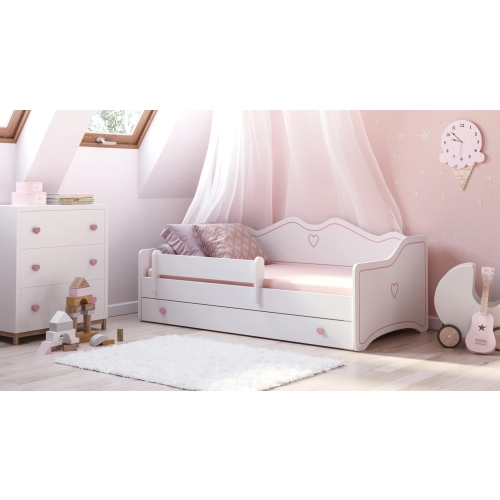 Łożko dziecięce EMMA z szufladą i barierką 180x80 różowy
