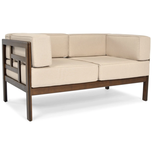 Sofa ogrodowa drewniana 2-osobowa EDEN ciemny brąz/beż