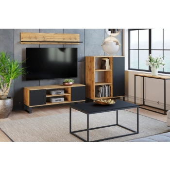 Szafka RTV 155 cm loft dąb craft złoty - czarny
