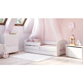 Łożko dziecięce LUK z szufladą i barierką 160x80 Kot