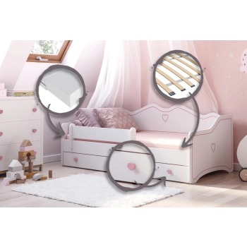 Łożko dziecięce EMMA z szufladą i barierką 180x80 różowy