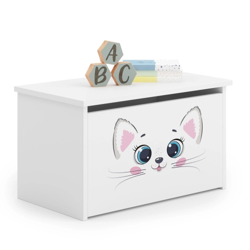 Skrzynia na zabawki Daria biała z nadrukiem Pink Cat