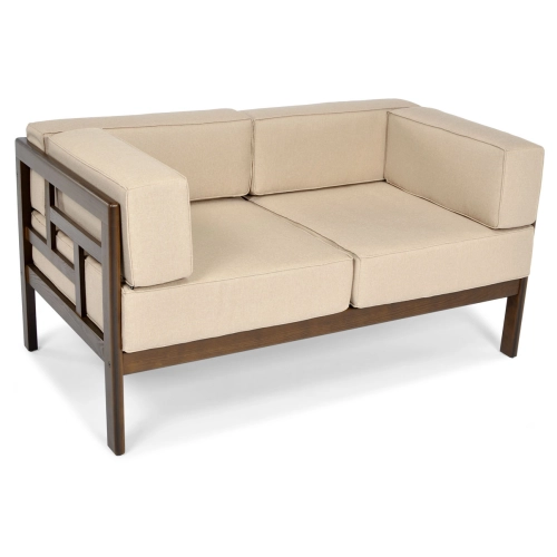 Sofa ogrodowa drewniana 2-osobowa EDEN ciemny brąz/beż