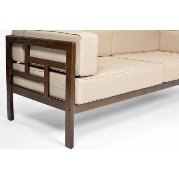 Sofa ogrodowa drewniana 3-osobowa EDEN ciemny brąz/beż