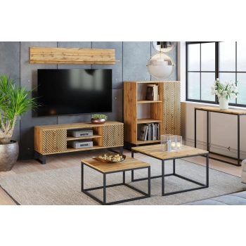 Szafka RTV 155 cm loft dąb craft złoty - jodełka