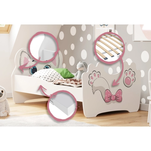 Łożko pojedyncze Pink Cat 140x70 z materacem
