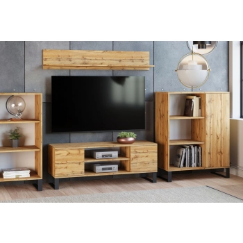 Szafka RTV 155 cm loft dąb craft złoty