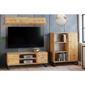 Szafka RTV 155 cm loft dąb craft złoty