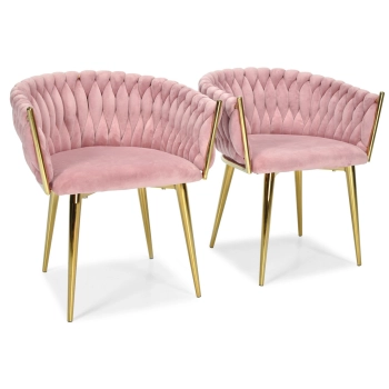Krzesło glamour welurowe plecione ROSA - pudrowy róż