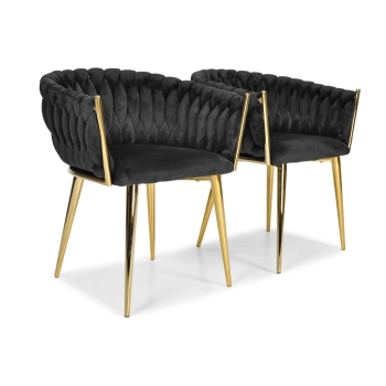 Krzesło glamour welurowe plecione ROSA - czarne