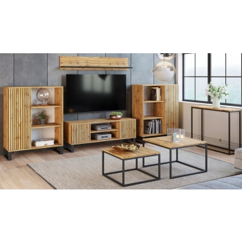 Szafka RTV 135 cm loft dąb craft złoty - lamele