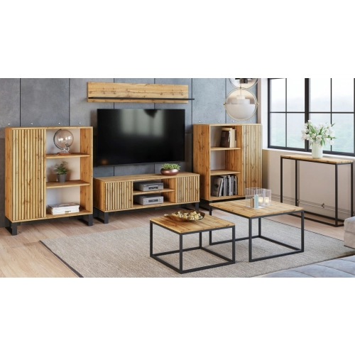 Szafka RTV 135 cm loft dąb craft złoty - lamele