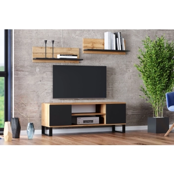 Szafka RTV 135 cm loft dąb craft złoty - czarny