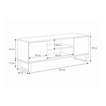Szafka RTV 135 cm loft dąb craft złoty - czarny