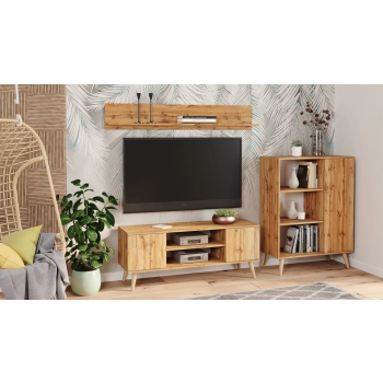 Szafka RTV 135 cm skandynawska dąb craft złoty