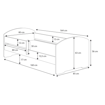 Łożko dziecięce LUK z barierką 160x80 Słonik