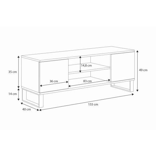 Szafka RTV 155 cm loft dąb craft złoty - czarny