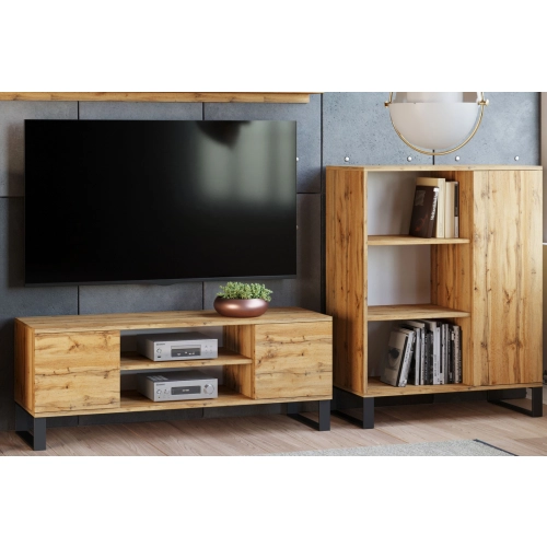 Szafka RTV 135 cm loft dąb craft złoty