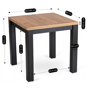 Stół rozkładany SALON WIKI 80-160 cm Dąb Craft/Czarny I Kowalczyk Meble