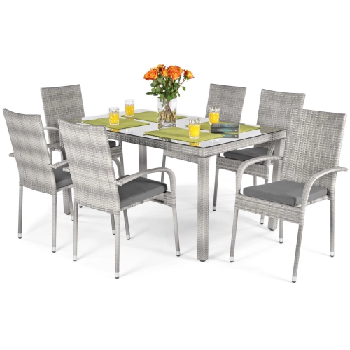 Meble ogrodowe technorattan MALAGA Stół i 6 krzeseł - Szare